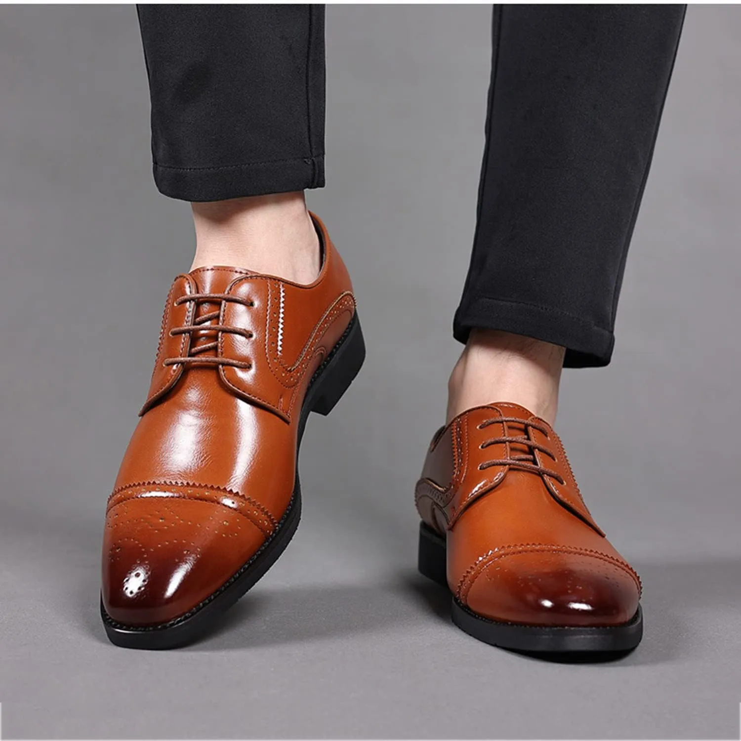 Men's Formal Shoes Lace Up Oxfords Non-Slip Brogues Derbys Comfortable Business Wedding Shoes