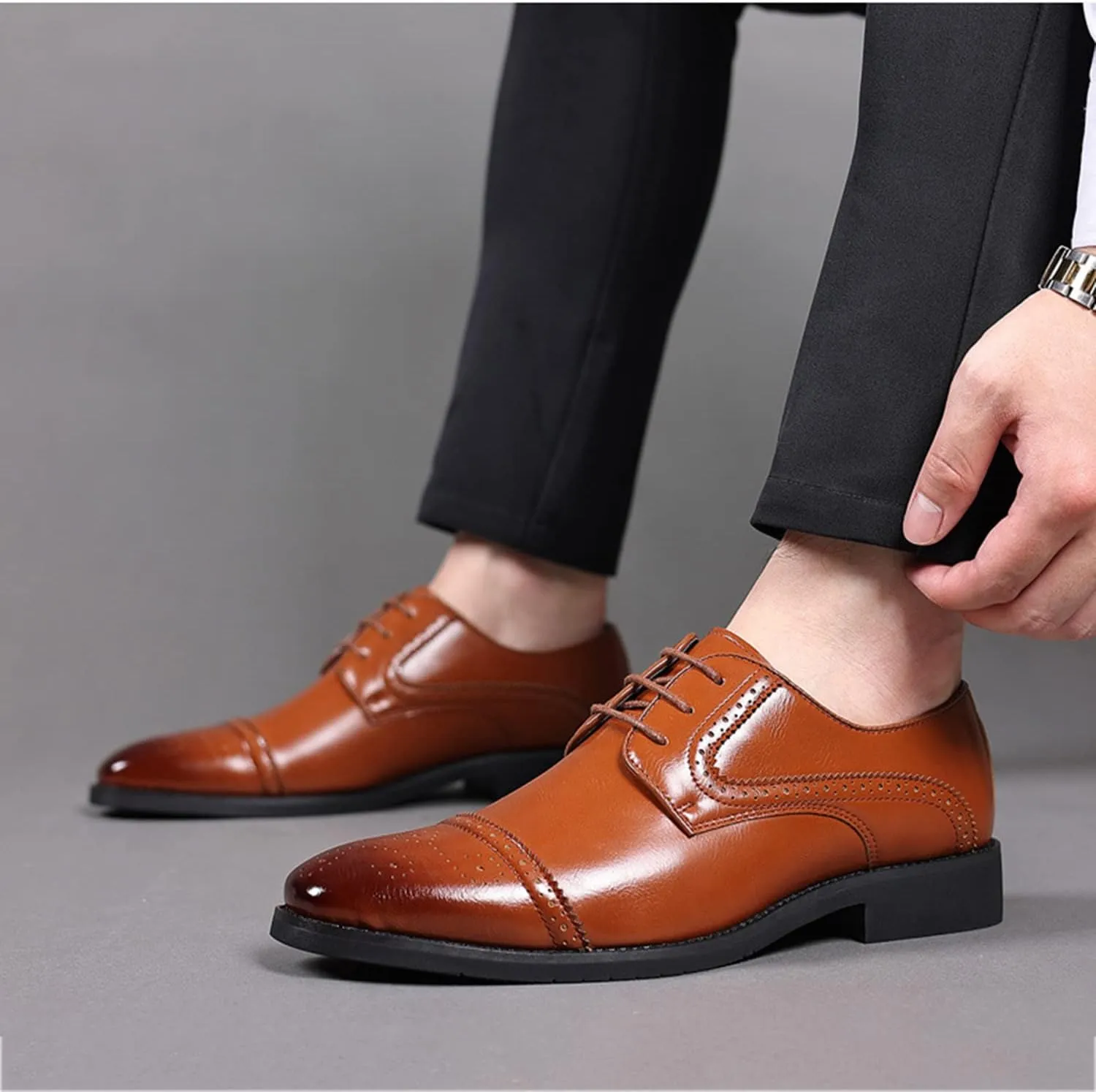 Men's Formal Shoes Lace Up Oxfords Non-Slip Brogues Derbys Comfortable Business Wedding Shoes