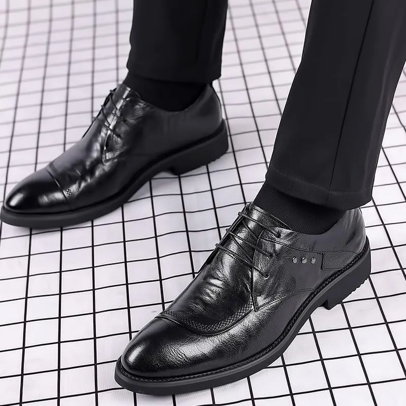 Men's Genuine Leather Low Dress Shoes Comfortable Fashion Casual Oxfords Shoes Breathable Lace-Up Mens Tuxedo Shoes