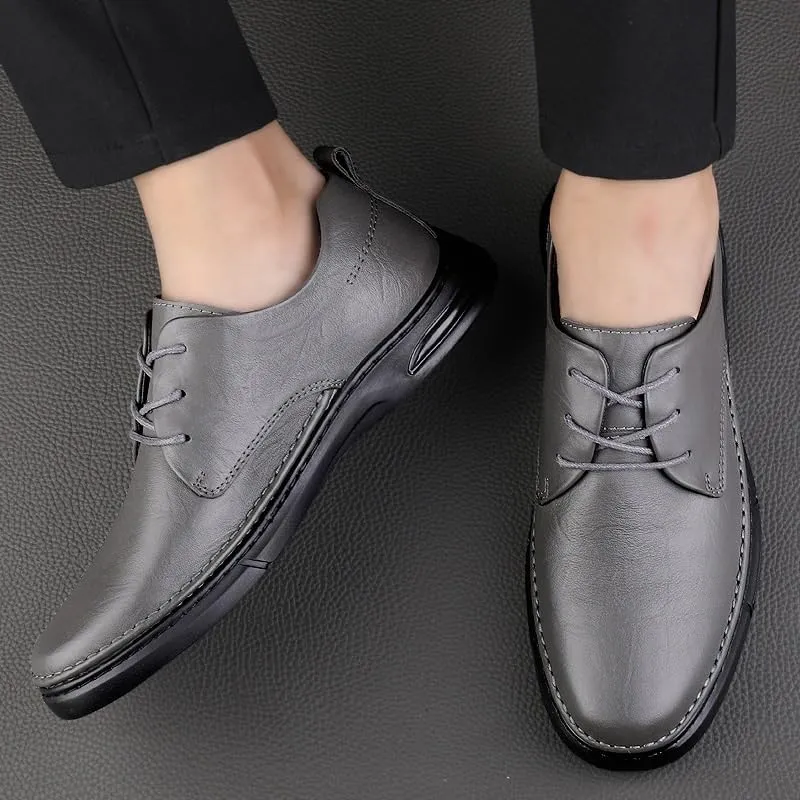 Men's Genuine Leather Oxford Shoes Men Breathable Wedding Fashion Loafers Shoes Casual Business Tuxedo Derby Shoes(Gray,8.5)