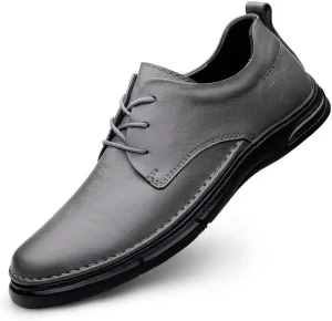 Men's Genuine Leather Oxford Shoes Men Breathable Wedding Fashion Loafers Shoes Casual Business Tuxedo Derby Shoes(Gray,8.5)