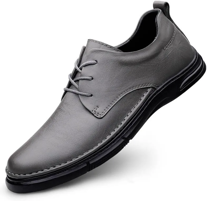 Men's Genuine Leather Oxford Shoes Men Breathable Wedding Fashion Loafers Shoes Casual Business Tuxedo Derby Shoes(Gray,8.5)
