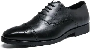 Men's Genuine Leather Oxfords Shoes Mens Fashion Classic Pointed Toe Dress Shoes Non-Slip Softsole Formal Derby Shoes(Black,7.5)