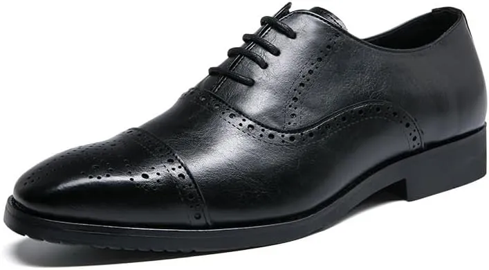 Men's Genuine Leather Oxfords Shoes Mens Fashion Classic Pointed Toe Dress Shoes Non-Slip Softsole Formal Derby Shoes(Black,7.5)