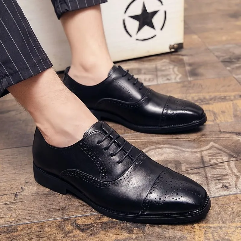 Men's Genuine Leather Oxfords Shoes Mens Fashion Classic Pointed Toe Dress Shoes Non-Slip Softsole Formal Derby Shoes(Black,7.5)