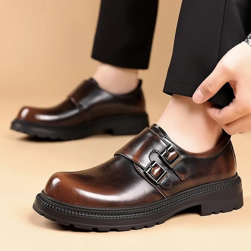 Men's Genuine Leather Platform Dress Shoes Slip-On Formal Oxfords Shoes