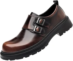 Men's Genuine Leather Platform Dress Shoes Slip-On Formal Oxfords Shoes