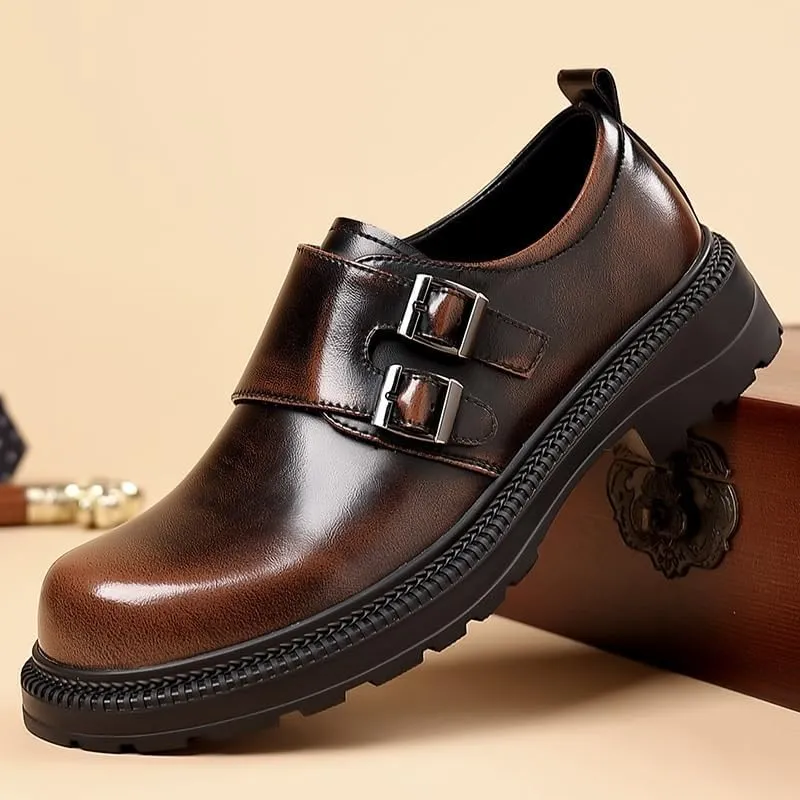 Men's Genuine Leather Platform Dress Shoes Slip-On Formal Oxfords Shoes