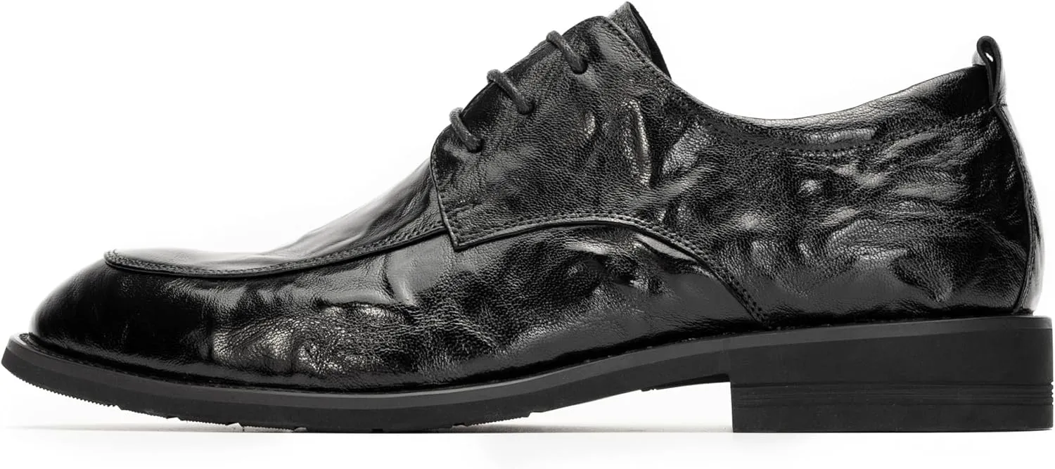 Men's Glossy Oxford Dress Shoes – Black PU Leather Formal Shoes for Weddings, Interviews, and Business Events – Sleek Elegant Lace-Up Design