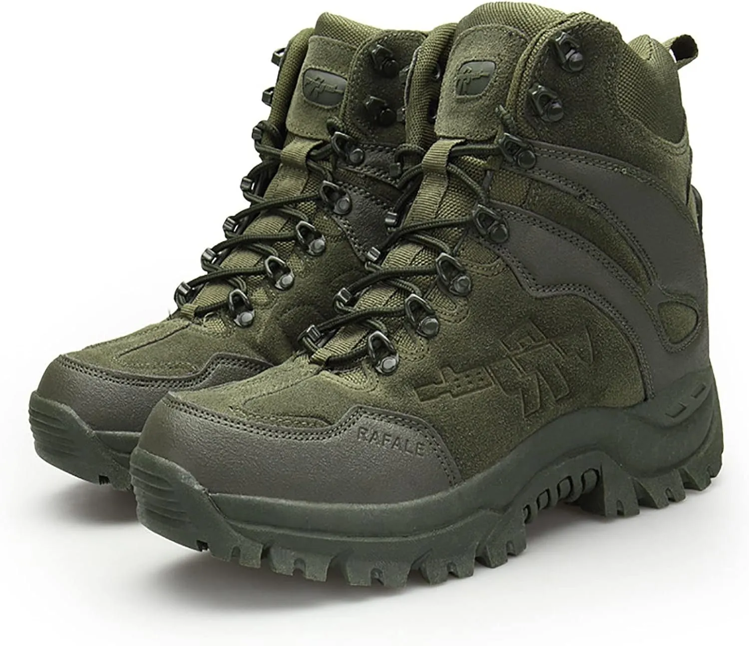 Mens High-top Outdoor Combat Boots, Durable Suede Leather and Rubber Sole Military Work and Desert Boots, for Hiking Camping Lace-up Sports Trekking Boots