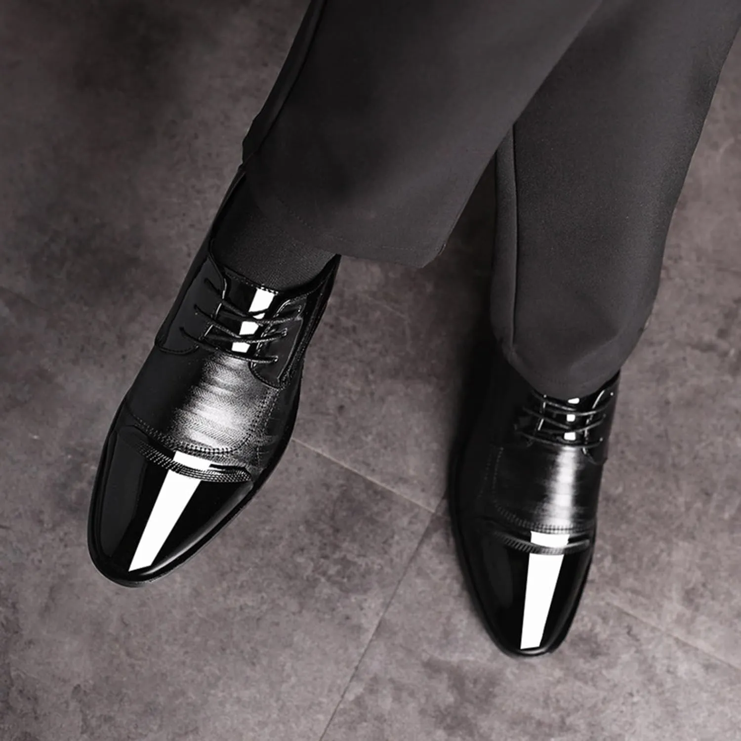 Men's Lace Up Dress Shoes Oxfords Classic Formal Patent Leather Tuxedo Shoes Business Wedding Derby Shoes