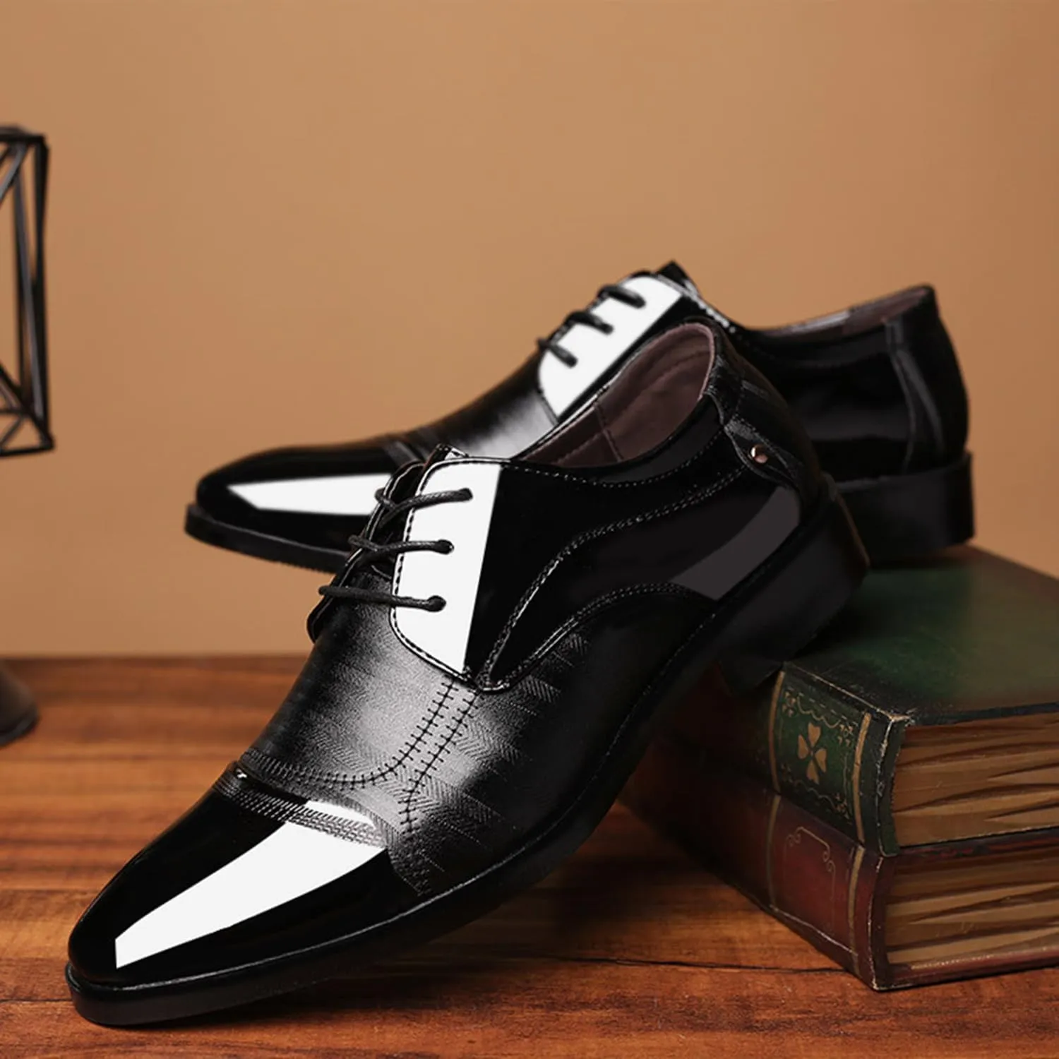 Men's Lace Up Dress Shoes Oxfords Classic Formal Patent Leather Tuxedo Shoes Business Wedding Derby Shoes