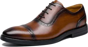 Men's Leather Brown Dress Oxfords Business Wingtip Shoe Classic Wedding Formal Lace Up Leather Shoes for Prom Party Brown- US7.5/UK6.5/EU39