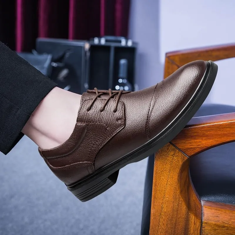 Men's Leather Lace-Up Oxford Shoes Mens Fashion Pointed Toe Casual Dress Shoes Non-Slip Softsole Walking Derby Shoes
