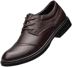 Men's Leather Lace-Up Oxford Shoes Mens Fashion Pointed Toe Casual Dress Shoes Non-Slip Softsole Walking Derby Shoes