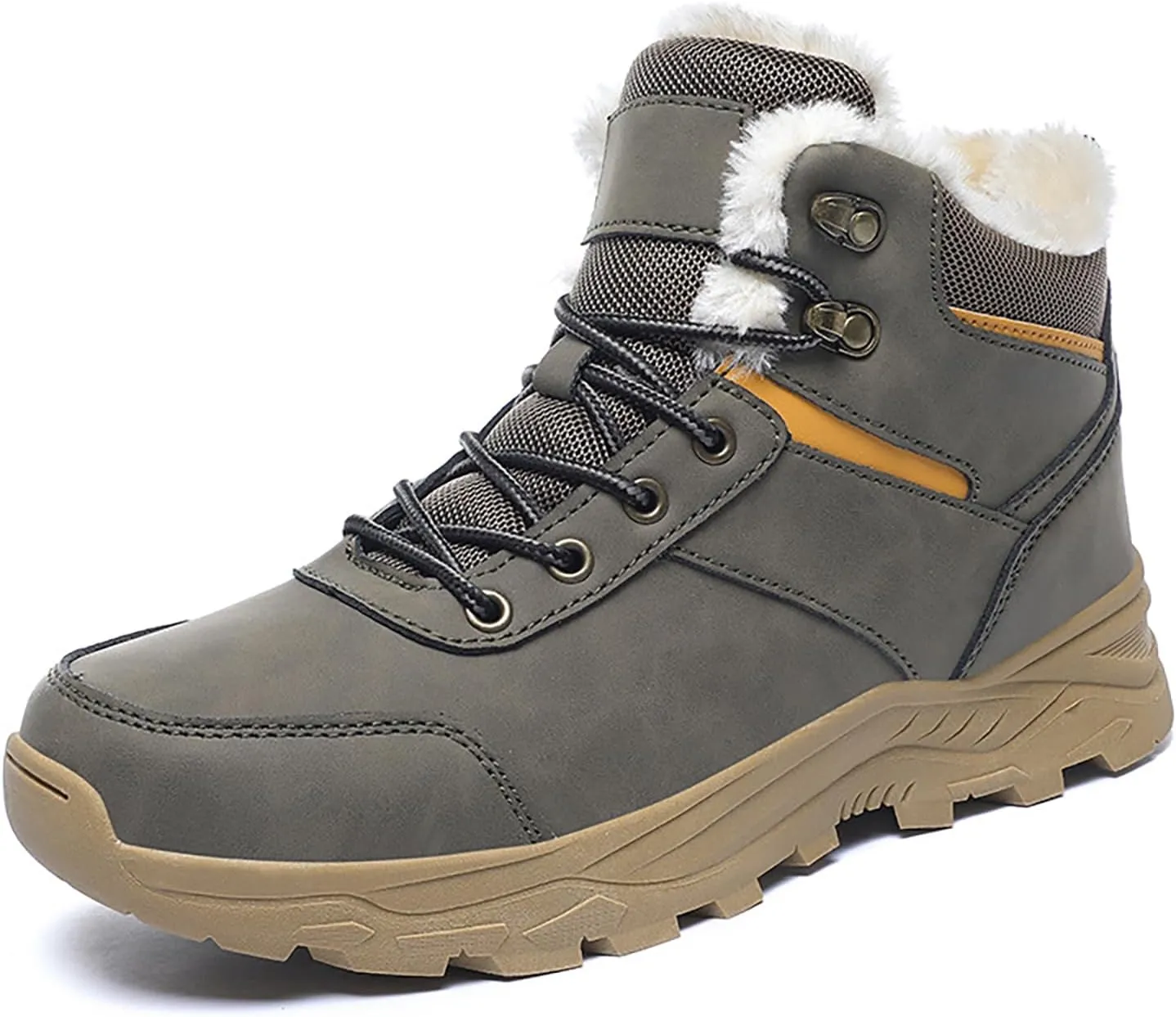 Men's Leather Lace-Up Platform Snow Boots Comfort Fully Fur Lined Slip-On Non-Slip Outdoor Hiking Boots Casual Winter Insulated Dress Ankle Boots