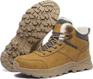 Men's Leather Lace-Up Platform Snow Boots Comfort Fully Fur Lined Slip-On Non-Slip Outdoor Hiking Boots Casual Winter Insulated Dress Ankle Boots