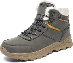 Men's Leather Lace-Up Platform Snow Boots Comfort Fully Fur Lined Slip-On Non-Slip Outdoor Hiking Boots Casual Winter Insulated Dress Ankle Boots