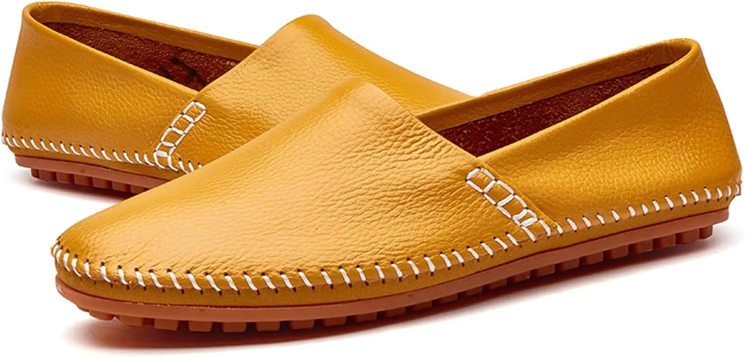 Men's Leather Loafers, Casual Flats, Lightweight Design, Hand-Stitched, Comfortable, Soft, Stylish, Suitable for Daily Travel, Driving, Going Out, Dating and Other Occasions wear All Seasons