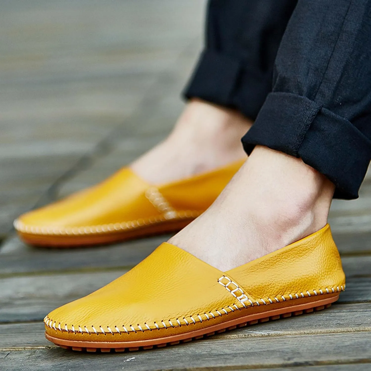 Men's Leather Loafers, Casual Flats, Lightweight Design, Hand-Stitched, Comfortable, Soft, Stylish, Suitable for Daily Travel, Driving, Going Out, Dating and Other Occasions wear All Seasons