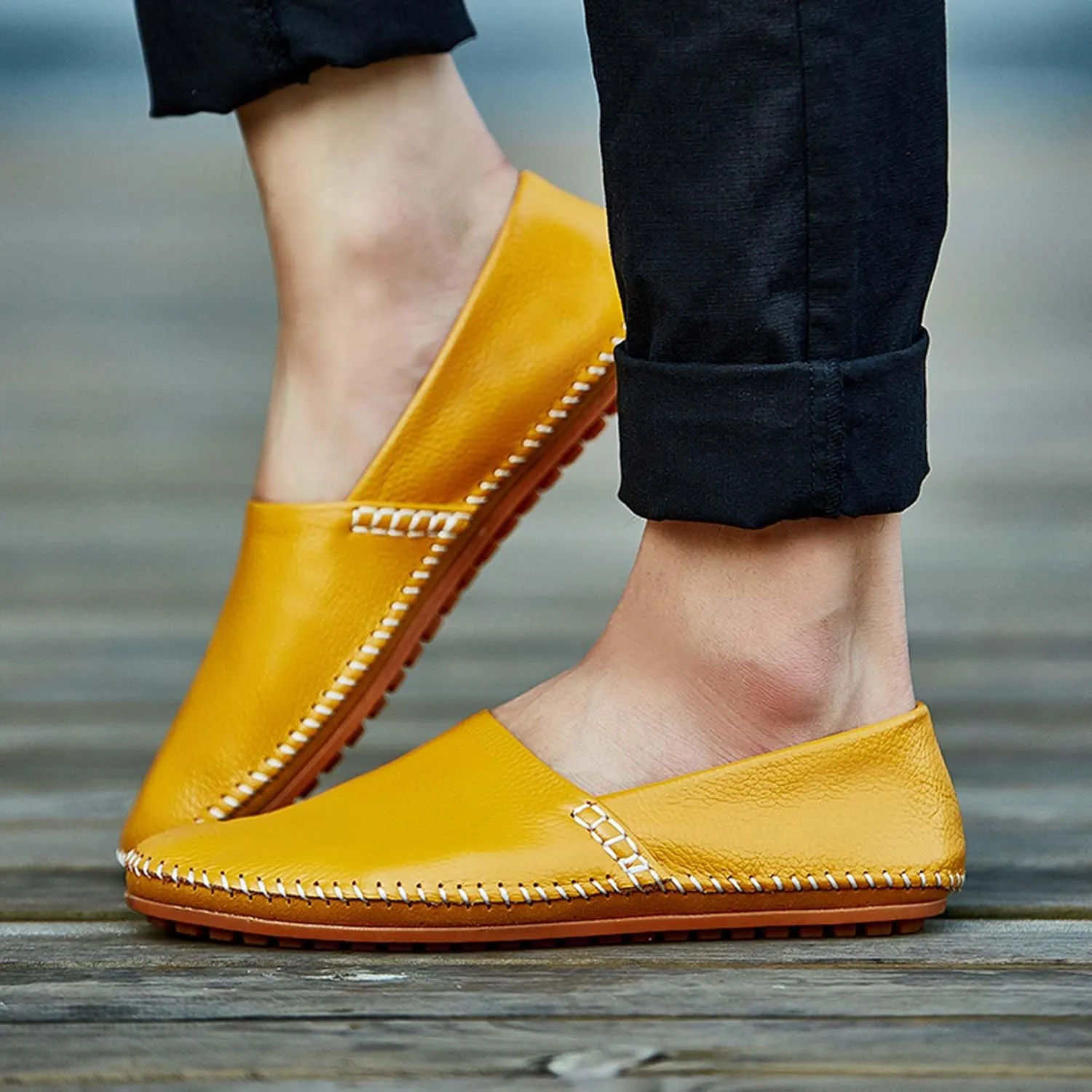 Men's Leather Loafers, Casual Flats, Lightweight Design, Hand-Stitched, Comfortable, Soft, Stylish, Suitable for Daily Travel, Driving, Going Out, Dating and Other Occasions wear All Seasons