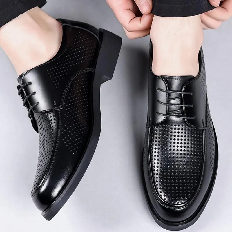 Men's Leather Oxfords Shoes Non-Slip Breathable Wingtip Brogue Shoes Lace Up Platform Tuxedo Dress Shoes(Black,11)