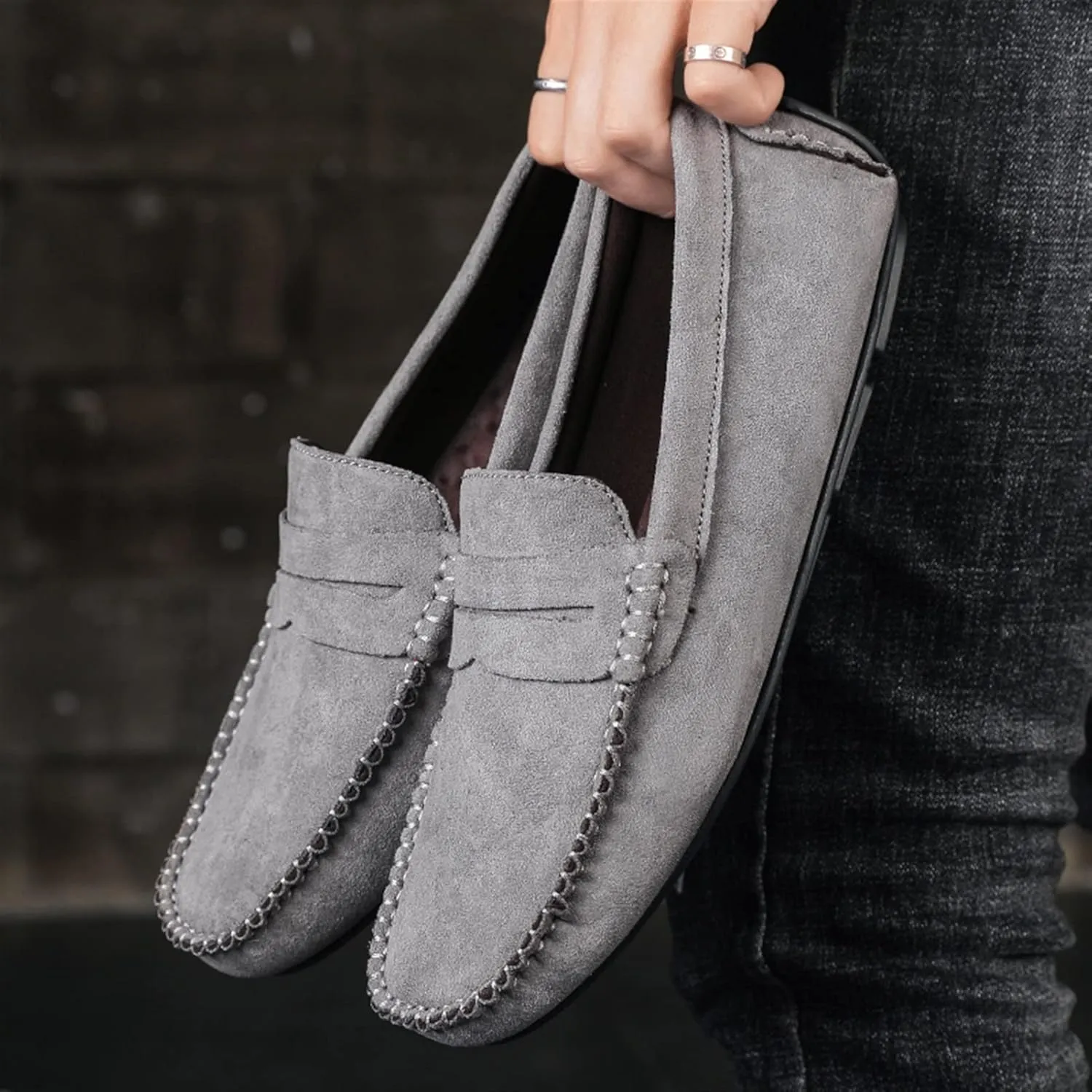 Men's Loafers Genuine Leather Round Toe Suede Vamp Penny Loafer Slip Resistant Comfortable Anti-Slip Wedding Slip-ons
