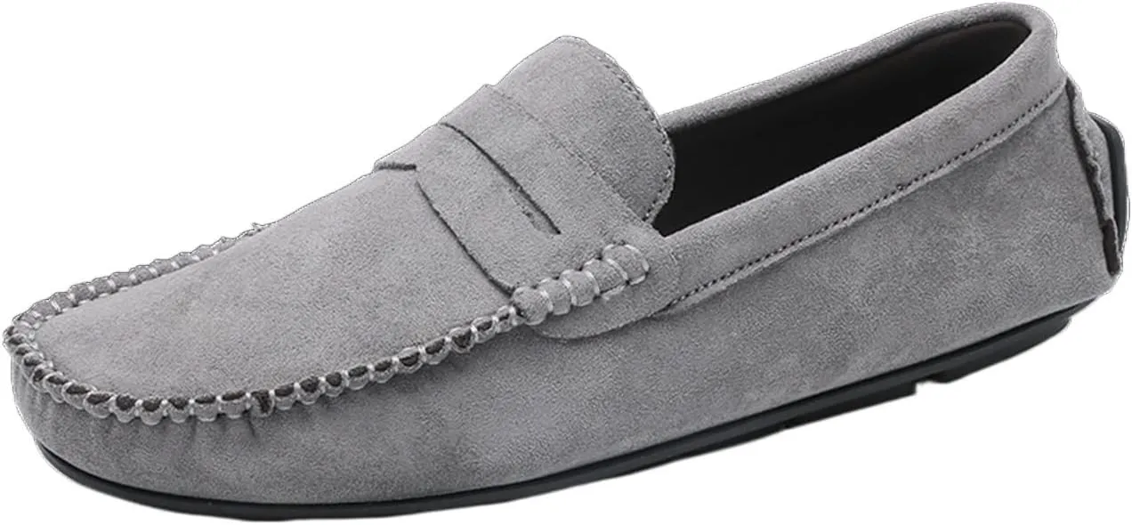 Men's Loafers Genuine Leather Round Toe Suede Vamp Penny Loafer Slip Resistant Comfortable Anti-Slip Wedding Slip-ons