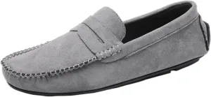 Men's Loafers Genuine Leather Round Toe Suede Vamp Penny Loafer Slip Resistant Comfortable Anti-Slip Wedding Slip-ons