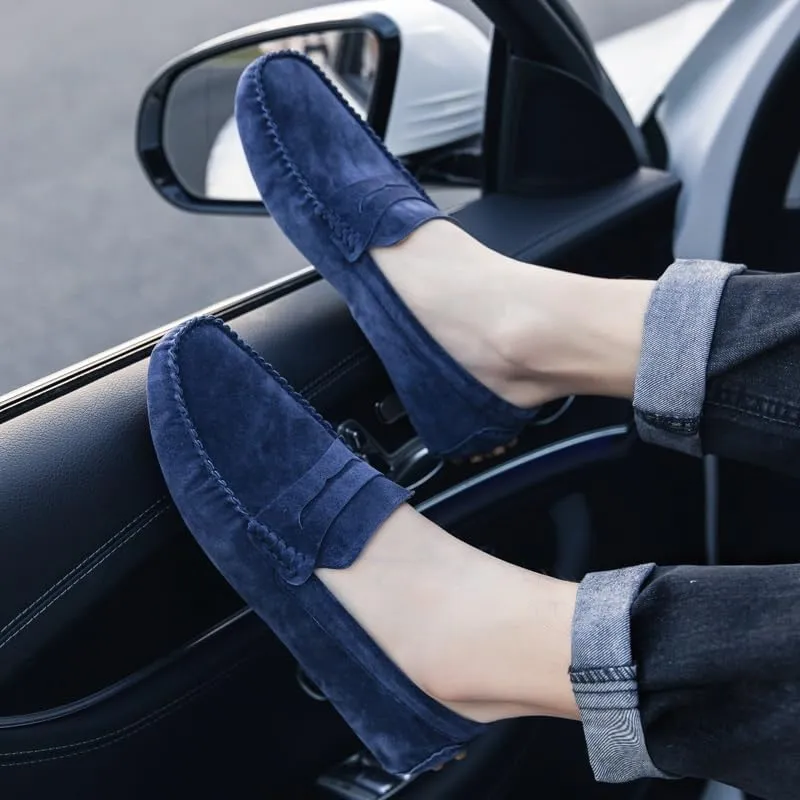 Mens Loafers Round Toe PU Leather Driving Penny Loafers Lightweight Flat Heel Anti-Slip Classic Slip-ons