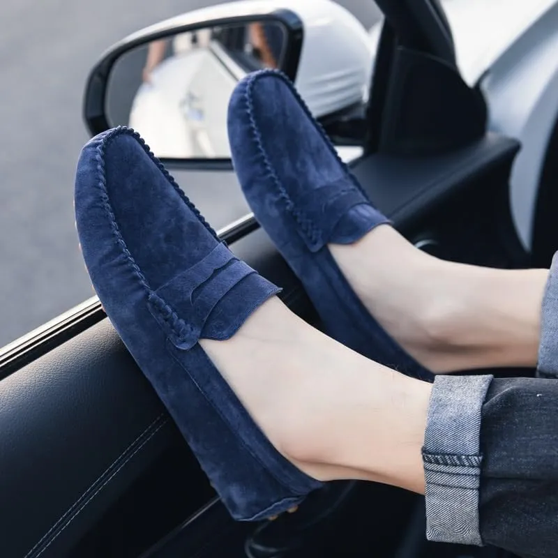 Mens Loafers Round Toe PU Leather Driving Penny Loafers Lightweight Flat Heel Anti-Slip Classic Slip-ons
