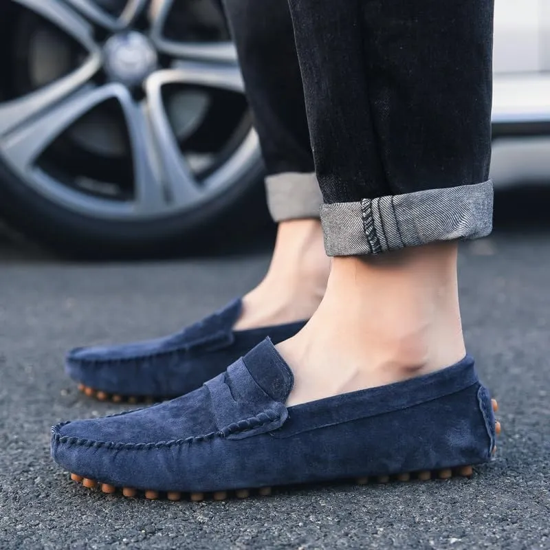 Mens Loafers Round Toe PU Leather Driving Penny Loafers Lightweight Flat Heel Anti-Slip Classic Slip-ons