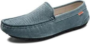 Mens Loafers Shoe Leather Driving Loafers Breathable Perforated Anti-Slip Comfortable Lightweight Prom Casual Slip-ons