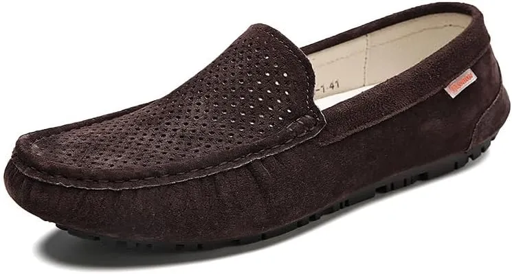 Mens Loafers Shoe Leather Driving Loafers Breathable Perforated Anti-Slip Comfortable Lightweight Prom Casual Slip-ons
