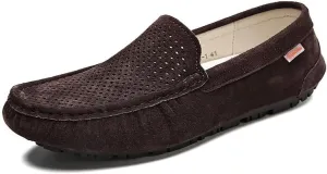 Mens Loafers Shoe Leather Driving Loafers Breathable Perforated Anti-Slip Comfortable Lightweight Prom Casual Slip-ons