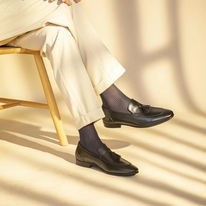 Mens Loafers Shoe Pointed Burnished Toe Tassel Genuine Leather Slip Resistant Comfortable Anti-Slip Casual Fashion Slip-ons