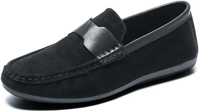 Mens Loafers Shoe Round Toe Nubuck Leather Driving Shoes Comfortable Lightweight Flat Heel Casual Slip-ons