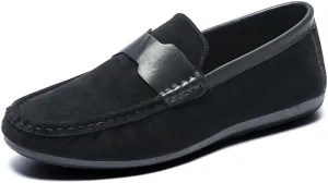 Mens Loafers Shoe Round Toe Nubuck Leather Driving Shoes Comfortable Lightweight Flat Heel Casual Slip-ons