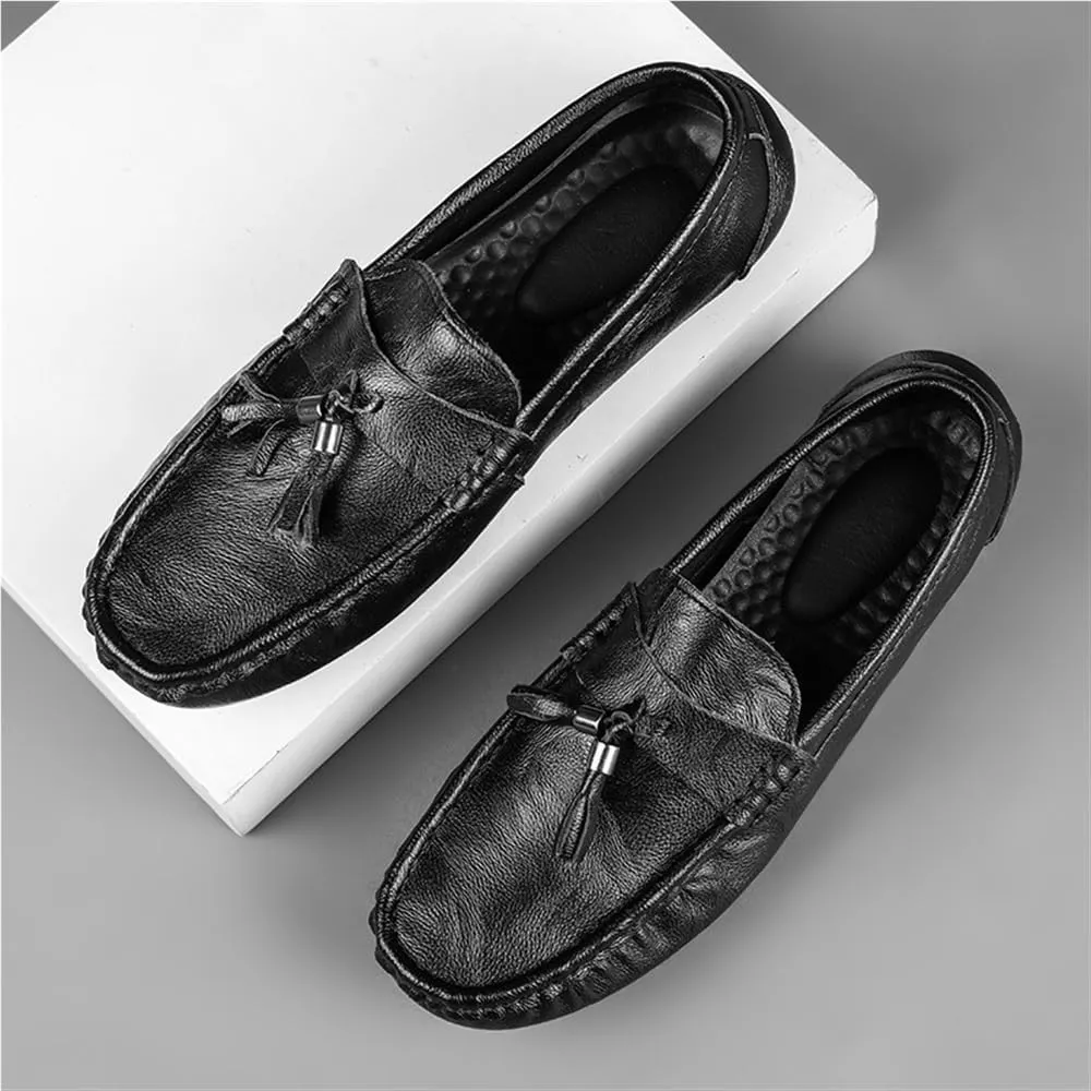 Mens Loafers Shoe Solid Colors Tassel PU Leather Flat Heel Lightweight Slip Resistant Casual Slip-ons