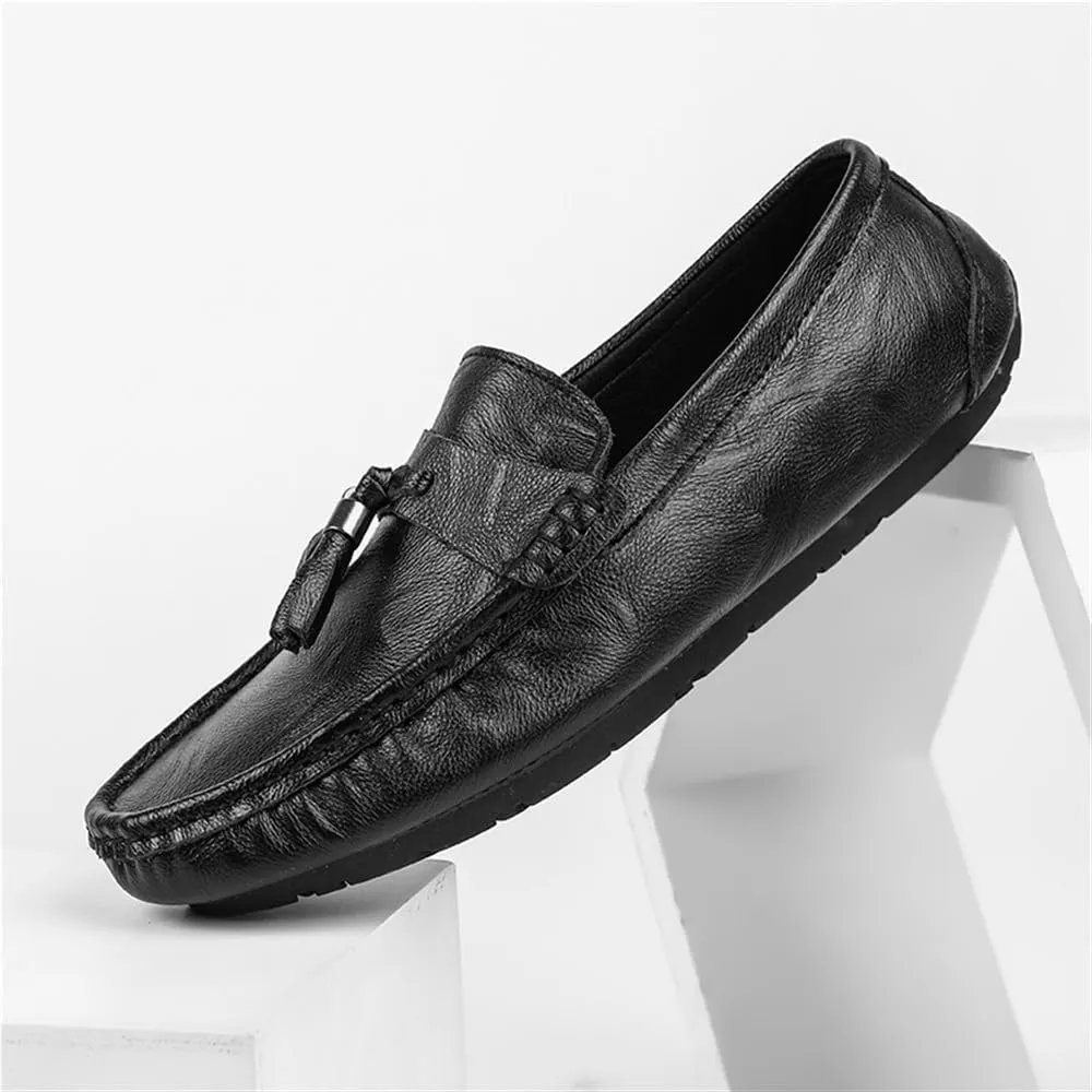 Mens Loafers Shoe Solid Colors Tassel PU Leather Flat Heel Lightweight Slip Resistant Casual Slip-ons