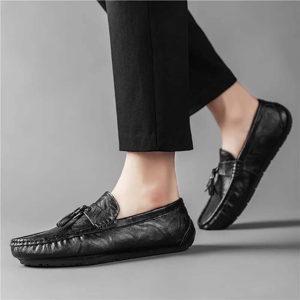 Mens Loafers Shoe Solid Colors Tassel PU Leather Flat Heel Lightweight Slip Resistant Casual Slip-ons