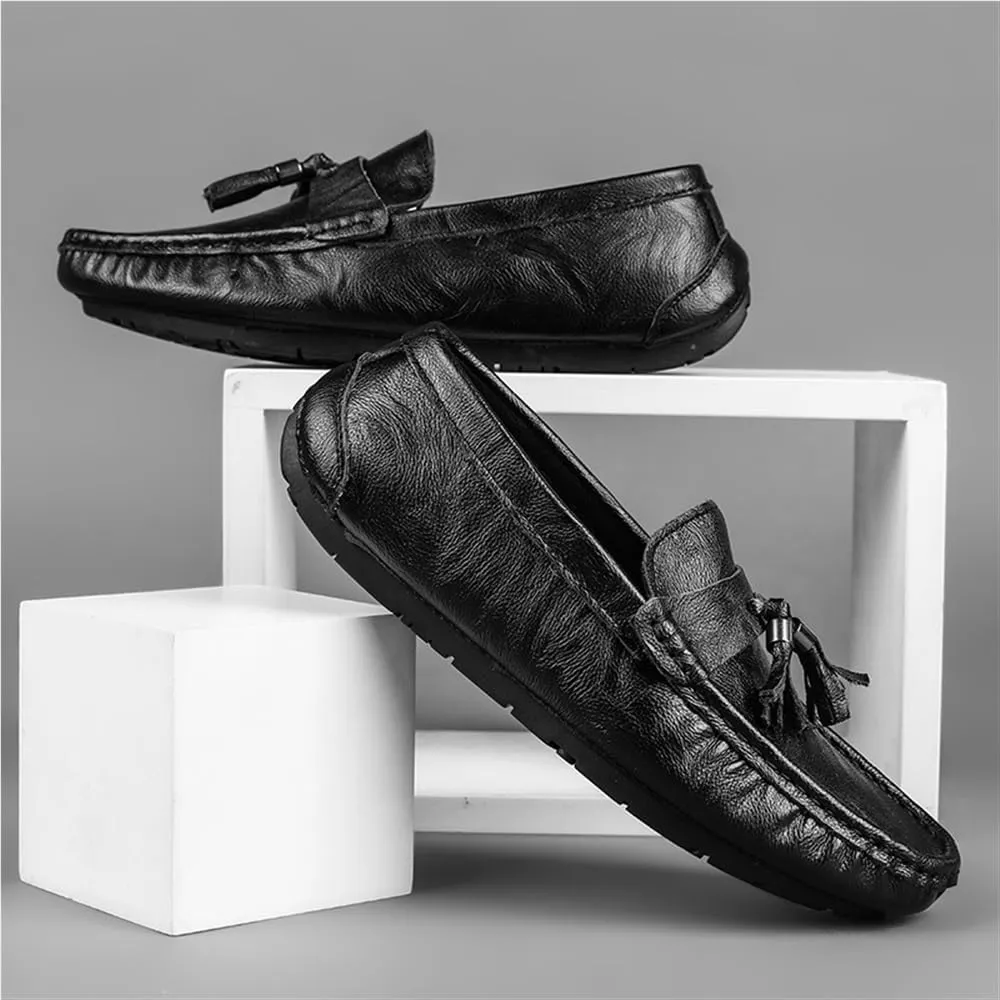 Mens Loafers Shoe Solid Colors Tassel PU Leather Flat Heel Lightweight Slip Resistant Casual Slip-ons