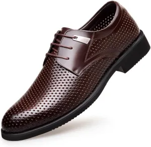 Mens Oxford Men's Summer Breathable Dress Shoes Classic Lace-up Formal Tuxedo Derby Shoes Modern Wedding Office Work Tuxedo Oxford Shoes Dress Shoes(Brown,8.5)
