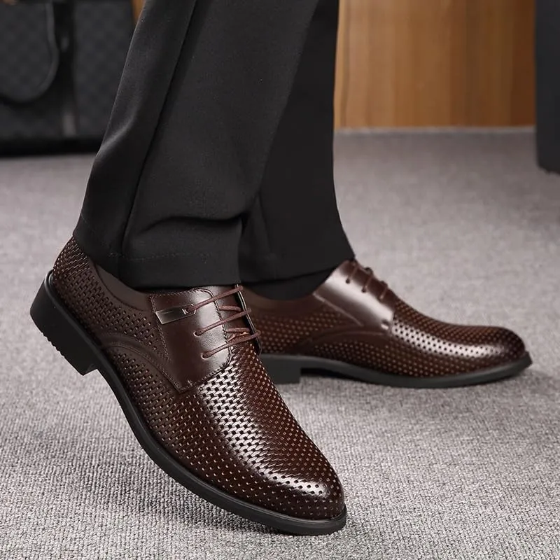 Mens Oxford Men's Summer Breathable Dress Shoes Classic Lace-up Formal Tuxedo Derby Shoes Modern Wedding Office Work Tuxedo Oxford Shoes Dress Shoes(Brown,8.5)