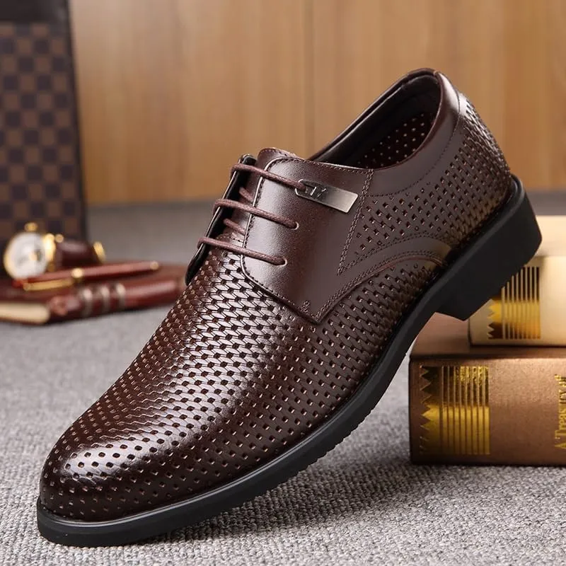 Mens Oxford Men's Summer Breathable Dress Shoes Classic Lace-up Formal Tuxedo Derby Shoes Modern Wedding Office Work Tuxedo Oxford Shoes Dress Shoes(Brown,8.5)