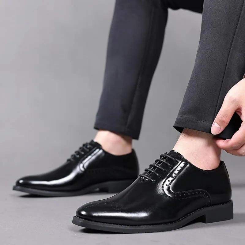 Men's Shiny Leather Oxford Shoes Wedding Business Office Dress Shoes Classic Pointed Toe Comfortable Loafers Shoes for Men(Brown,10)