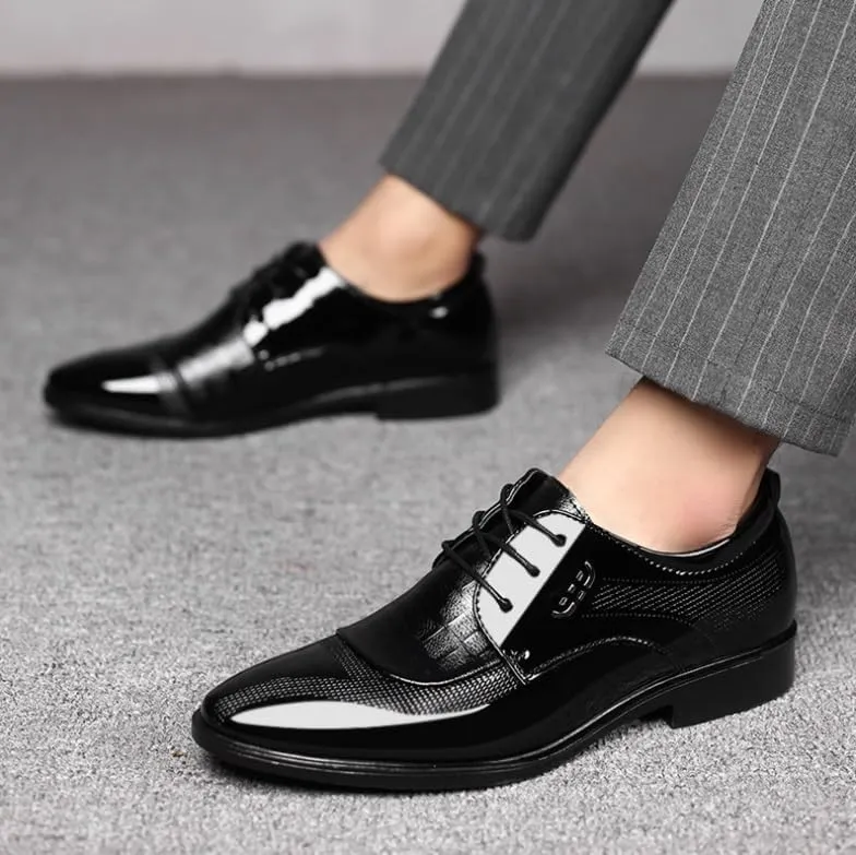 Men's Shiny Patent Leather Dress Shoes Mens Fashion Classic Pointed Toe Lace Up Oxford Shoes