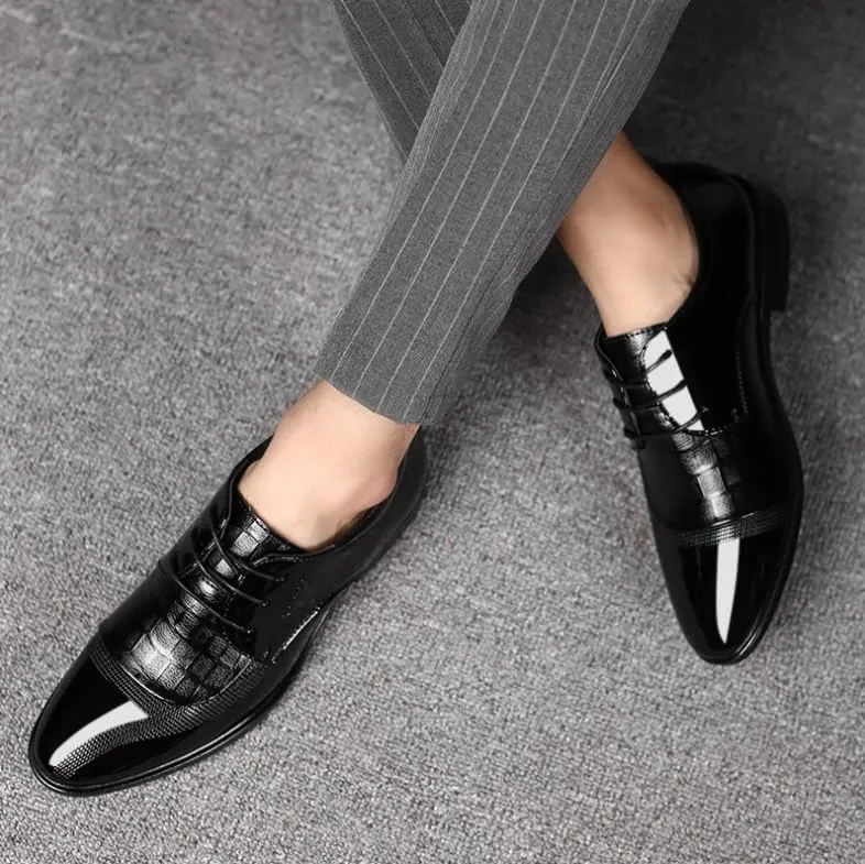 Men's Shiny Patent Leather Dress Shoes Mens Fashion Classic Pointed Toe Lace Up Oxford Shoes