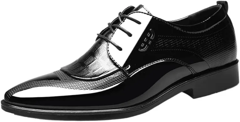 Men's Shiny Patent Leather Dress Shoes Mens Fashion Classic Pointed Toe Lace Up Oxford Shoes