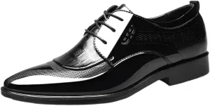 Men's Shiny Patent Leather Dress Shoes Mens Fashion Classic Pointed Toe Lace Up Oxford Shoes